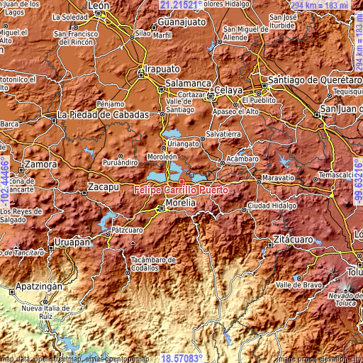 Topographic map of Felipe Carrillo Puerto