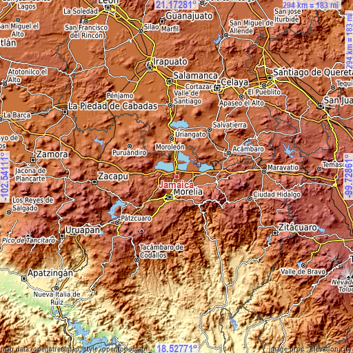 Topographic map of Jamaica
