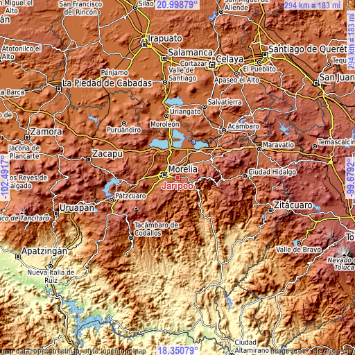 Topographic map of Jaripeo