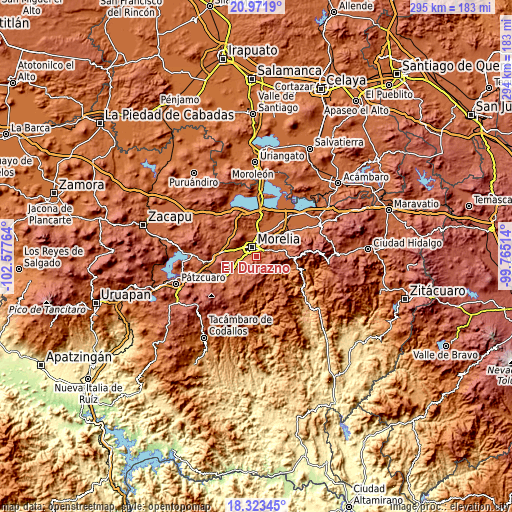Topographic map of El Durazno
