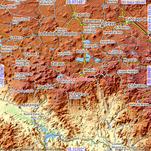 Topographic map of San Nicolás Obispo