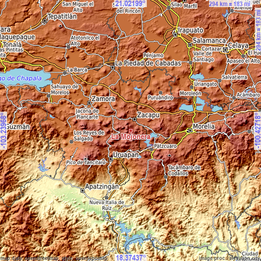 Topographic map of La Mojonera