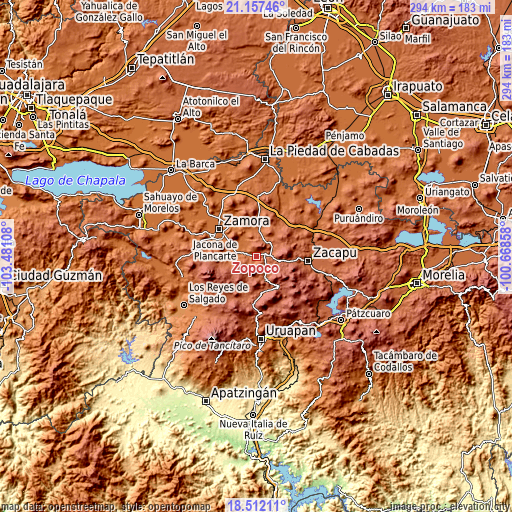 Topographic map of Zopoco