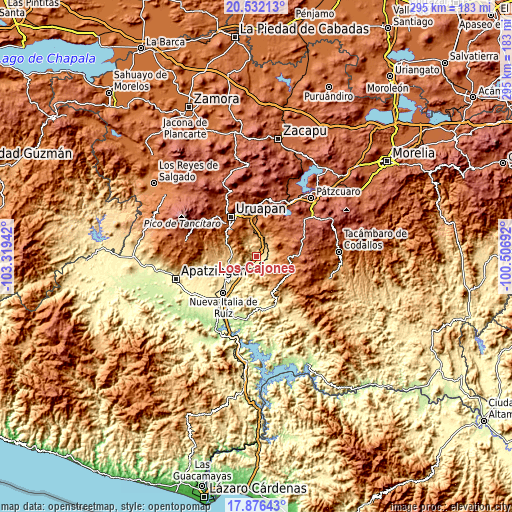 Topographic map of Los Cajones