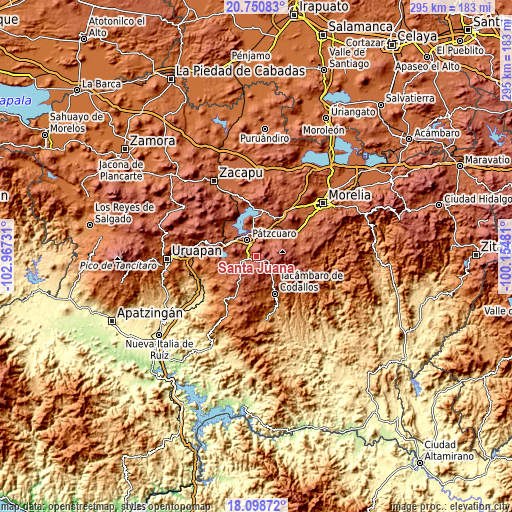 Topographic map of Santa Juana