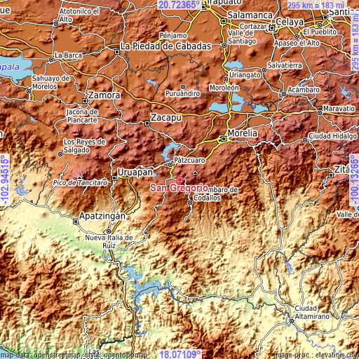 Topographic map of San Gregorio