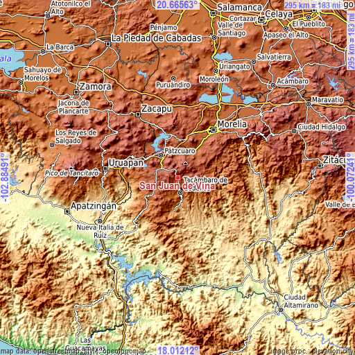 Topographic map of San Juan de Viña