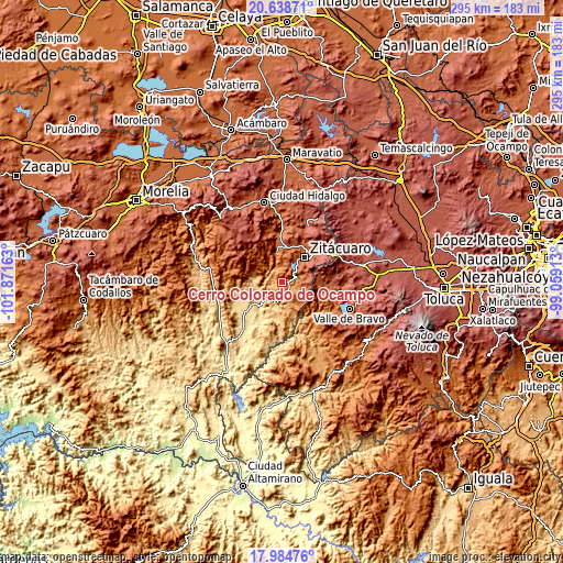 Topographic map of Cerro Colorado de Ocampo