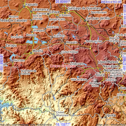 Topographic map of Lázaro Cárdenas