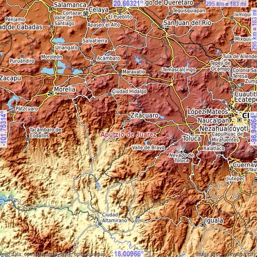 Topographic map of Aputzio de Juárez