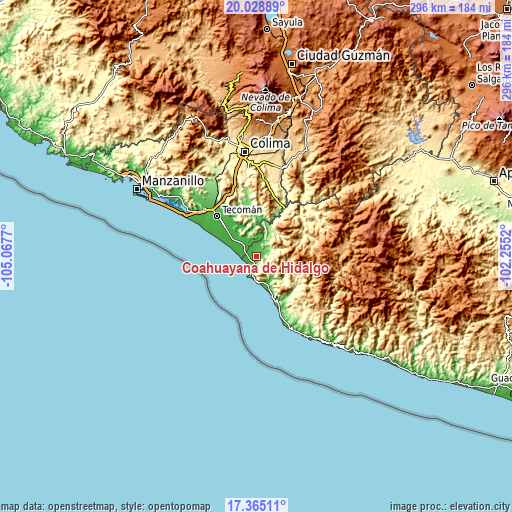 Topographic map of Coahuayana de Hidalgo