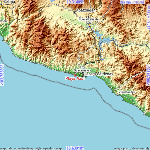 Topographic map of Playa Azul