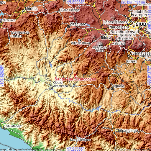 Topographic map of Santa Ana Zicatecoyan