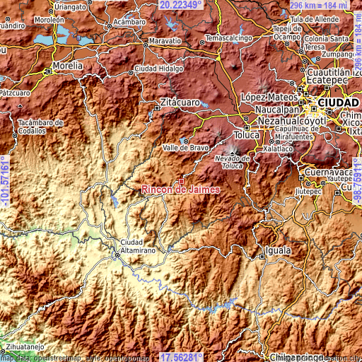 Topographic map of Rincón de Jaimes