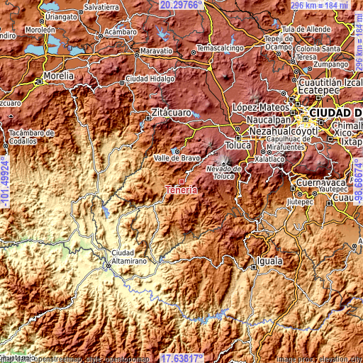 Topographic map of Tenería