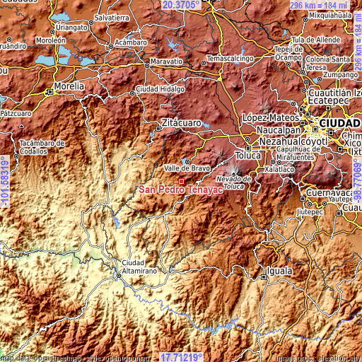 Topographic map of San Pedro Tenayac