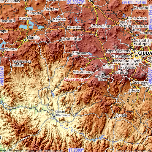 Topographic map of Zacazonapan