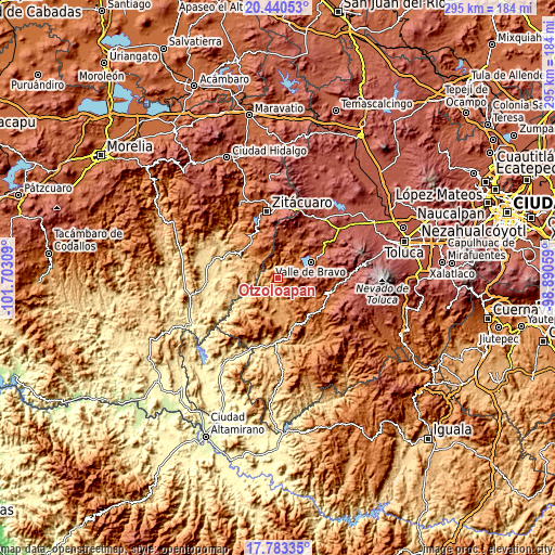 Topographic map of Otzoloapan