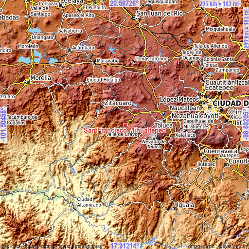 Topographic map of San Francisco Mihualtepec