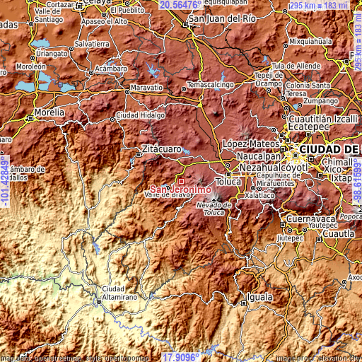 Topographic map of San Jerónimo