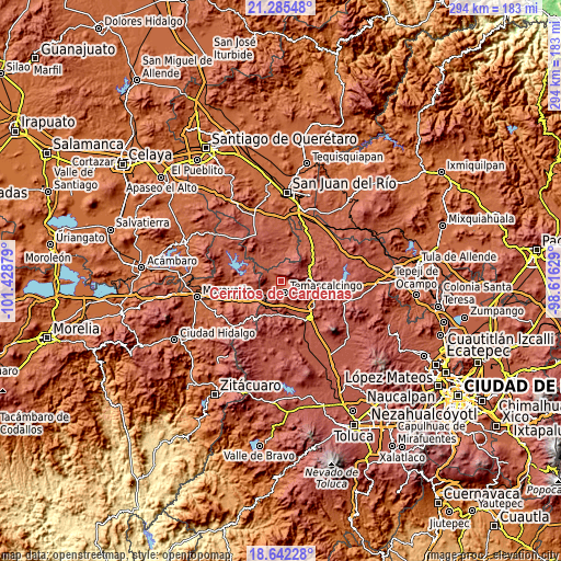 Topographic map of Cerritos de Cárdenas