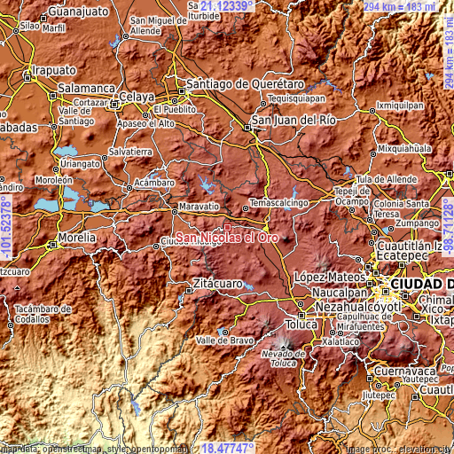 Topographic map of San Nicolás el Oro