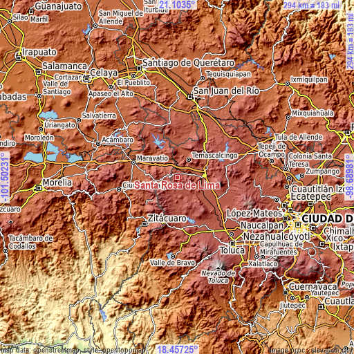 Topographic map of Santa Rosa de Lima