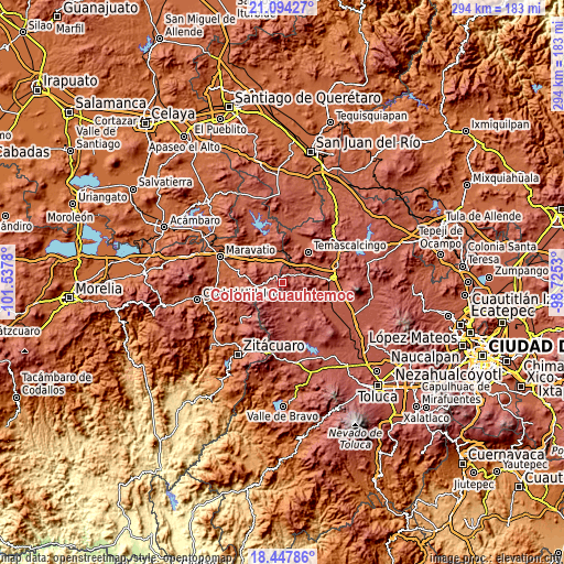 Topographic map of Colonia Cuauhtémoc