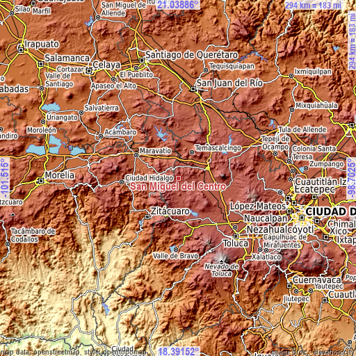 Topographic map of San Miguel del Centro