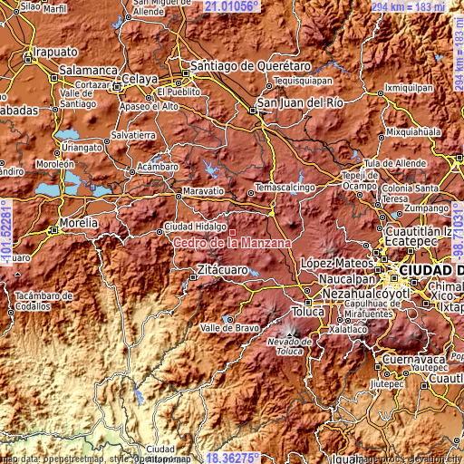 Topographic map of Cedro de la Manzana