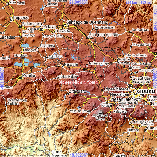 Topographic map of Concepción la Venta