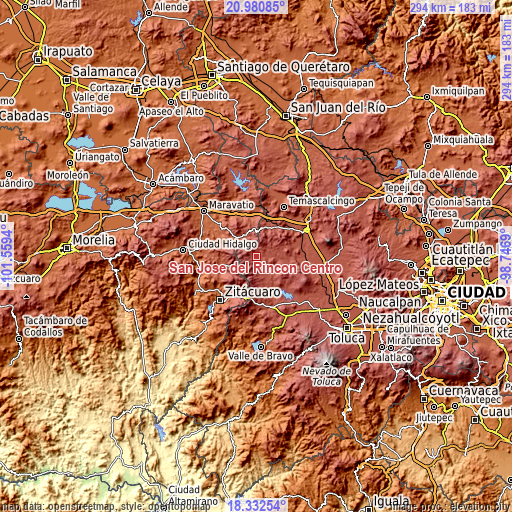 Topographic map of San José del Rincón Centro