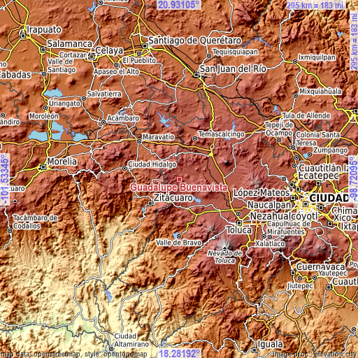 Topographic map of Guadalupe Buenavista