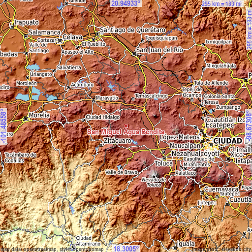 Topographic map of San Miguel Agua Bendita