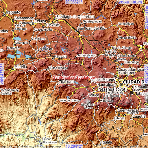 Topographic map of San Nicolás Guadalupe