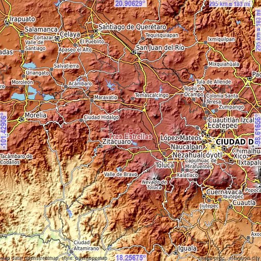 Topographic map of Tres Estrellas