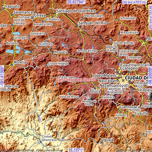 Topographic map of San Diego del Cerrito