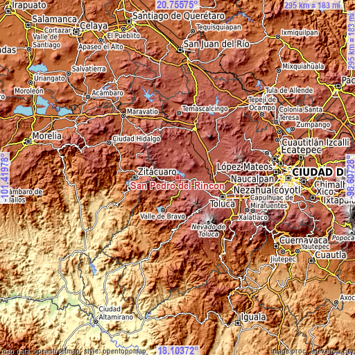 Topographic map of San Pedro del Rincón