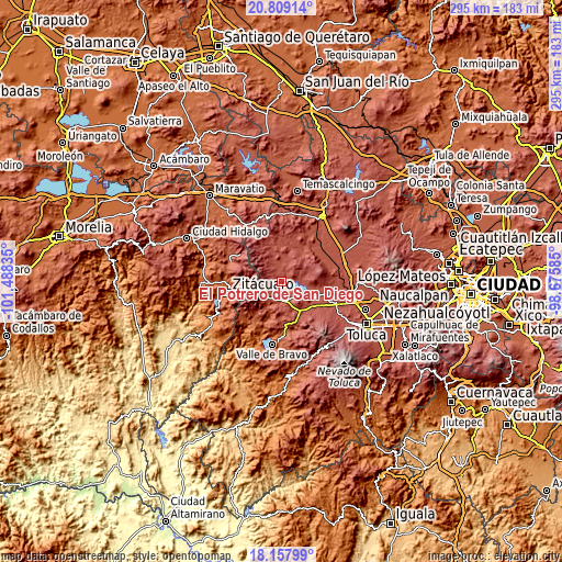 Topographic map of El Potrero de San Diego