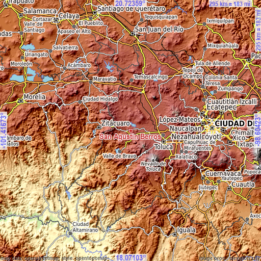 Topographic map of San Agustín Berros