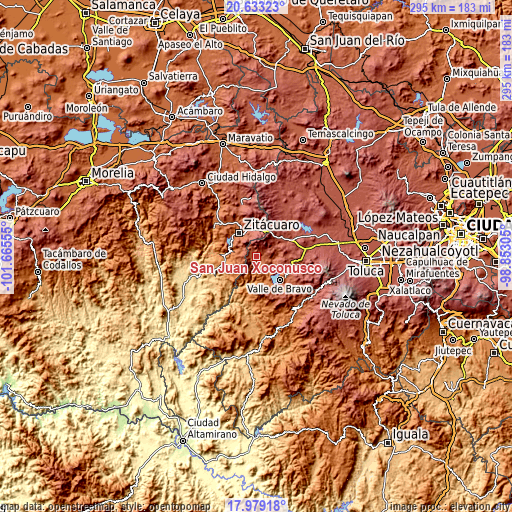 Topographic map of San Juan Xoconusco