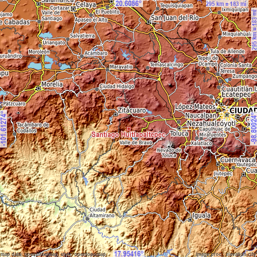 Topographic map of Santiago Huitlapaltepec