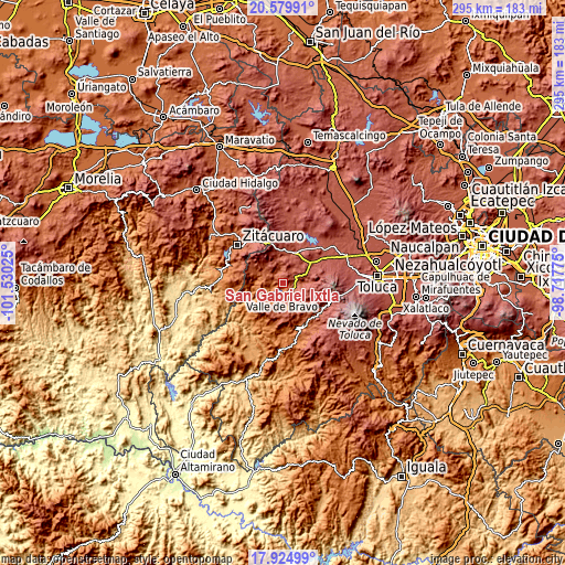 Topographic map of San Gabriel Ixtla