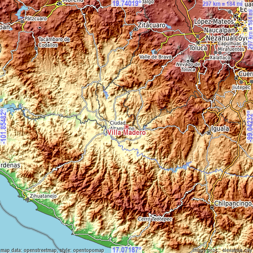 Topographic map of Villa Madero