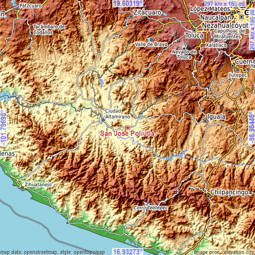 Topographic map of San José Poliutla