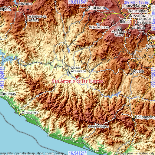 Topographic map of San Antonio de las Huertas