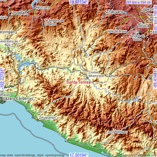 Topographic map of Santa Teresa