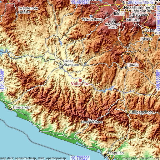 Topographic map of Valle Luz