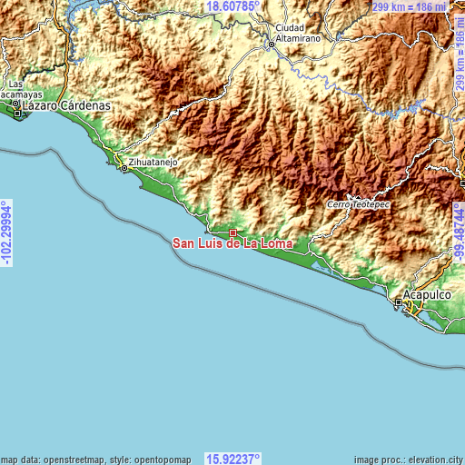 Topographic map of San Luis de La Loma