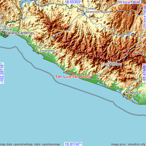 Topographic map of San Luis San Pedro